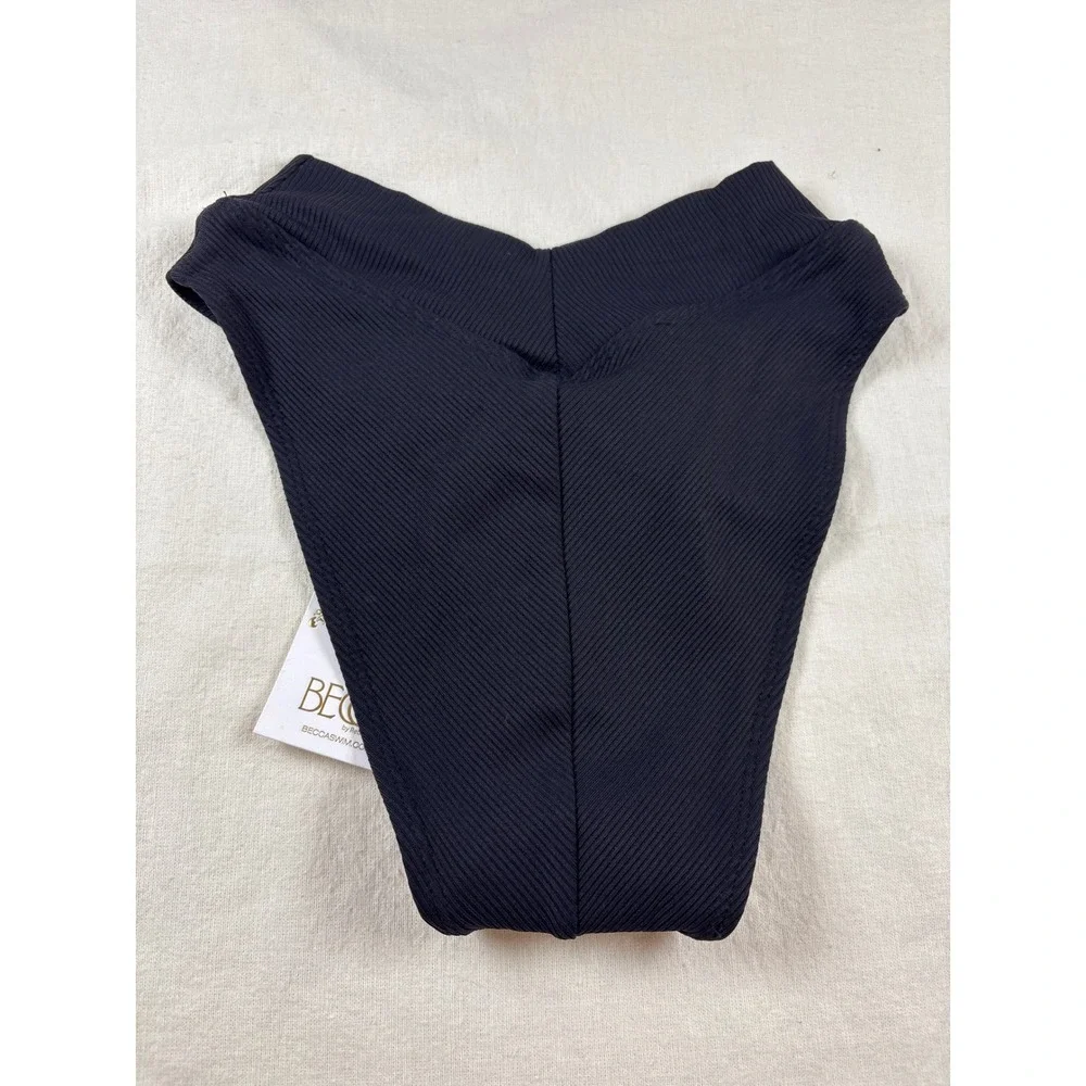 Becca by Rebecca Virtue Black Ribbed French Cut Bikini Bottoms 085572UT XS